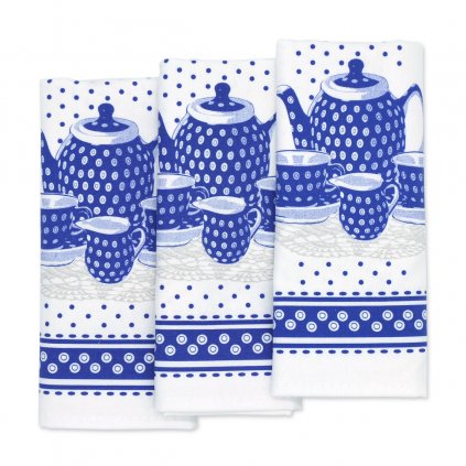 Utierky čajník s bodkami modré - set 3 ks