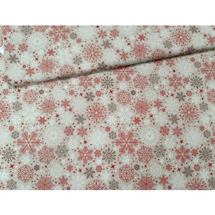 Dekoračná látka - červené snehové vločky