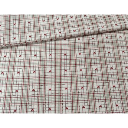 Dekoračná látka béžové káro so srdiečkami