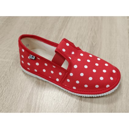 Papučky s gumičkou červené guličky veľkosť 34