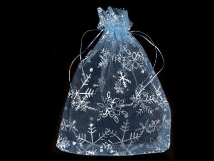 Dárkový pytlík vločky 13x18 cm organza modrá