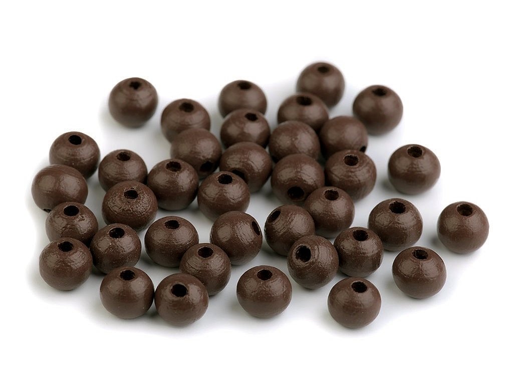 Korálky dřevěné kulička 8 mm (50 kusů) - tmavě hnědé