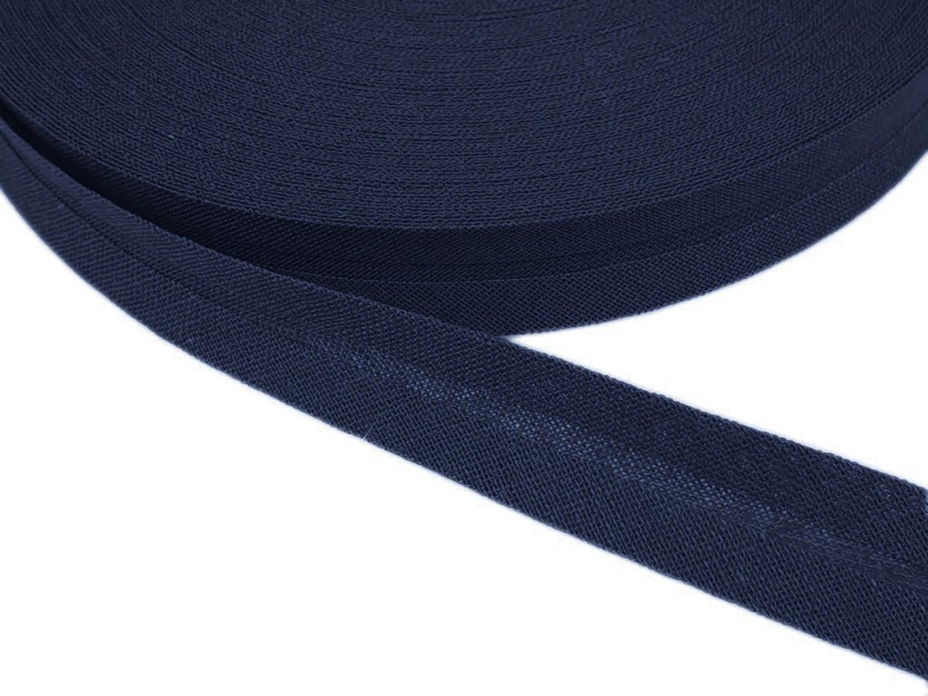Šikmý proužek bavlněný šíře 14 mm - modrá temná