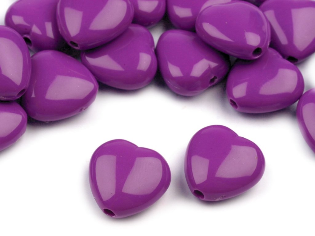 Korálky plastové 13mm Srdce (10ks) - fialové