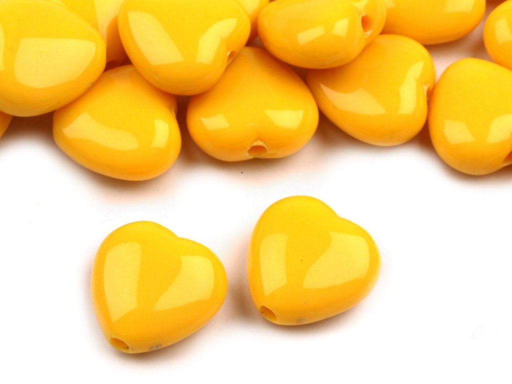 Korálky plastové 13mm Srdce (10ks) - žluté