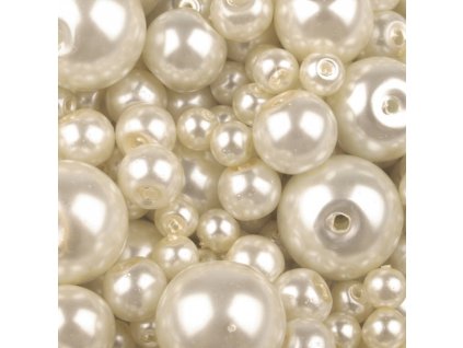 Voskované perly 4-12 mm kulička (30 g) - krémové