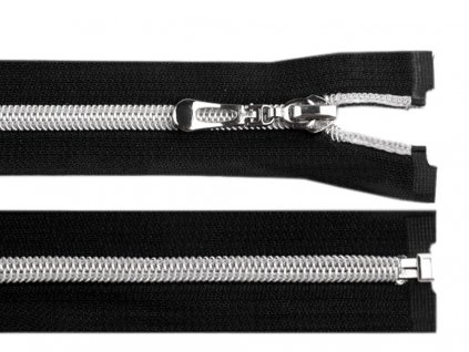 Zip spirálový dělitelný 7 mm / 60 cm - černý se stříbrnými zoubky