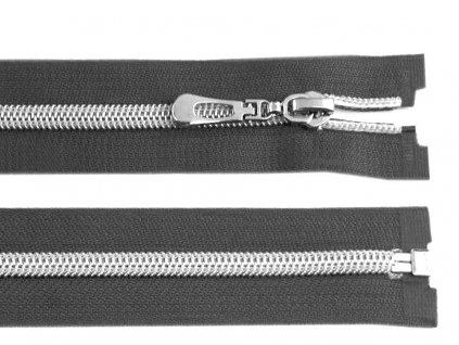 Zip spirálový dělitelný 7 mm / 80 cm - šedý se stříbrnými zoubky