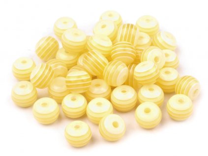 Korálky plastové 8 mm Kulička s proužkem (30 kusů) - žluté