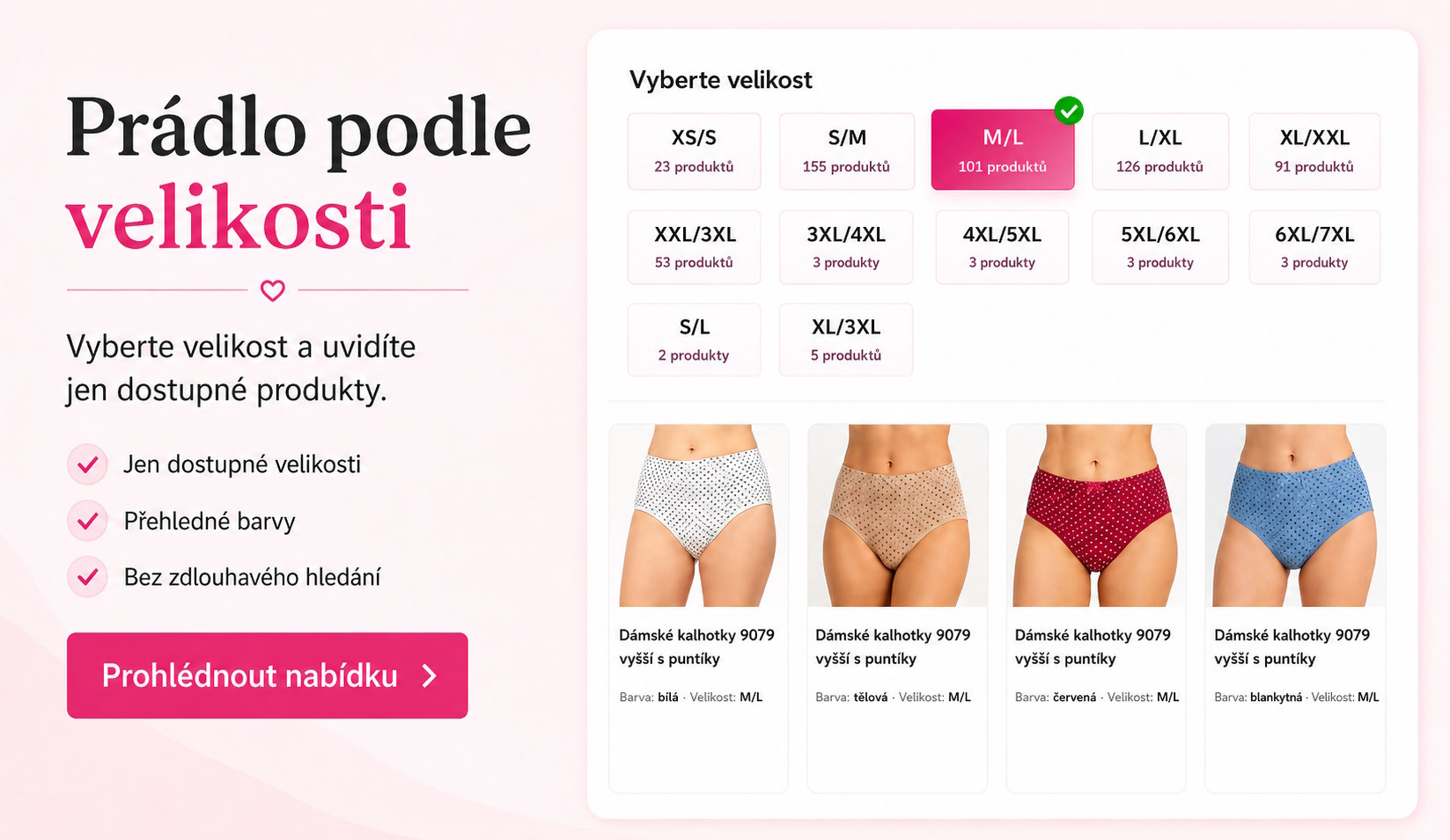 Dámské prádlo dle velikosti