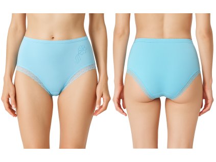 Dámské kalhotky 9009 s krajkou v nohavičkách a ozdobným lemem (Barva světle tyrkysová, Velikost XXL/3XL)