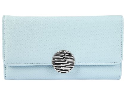 Veľká dámska peňaženka typ listová kabelka so zatváraním na zdobenú patentku blankytná