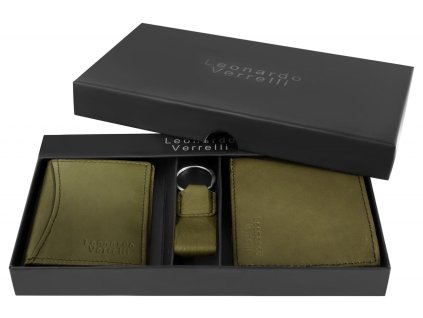 Darčeková sada Leonardo Verrelli s peňaženkou, kľúčenkou a puzdrom na kreditné karty petrolejová