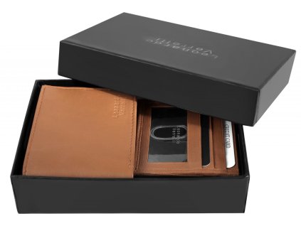 Darčeková sada Leonardo Verrelli s peňaženkou a puzdrom na kreditné karty z pravej kože hnedá