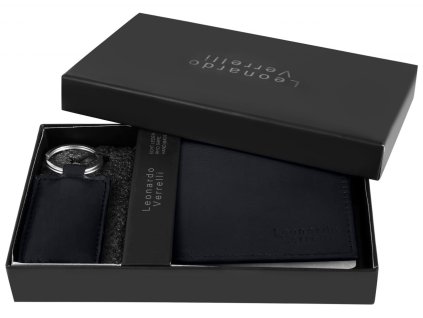 Darčeková sada Leonardo Verrelli s peňaženkou a kľúčenkou z pravej kože tmavá sladké drievko