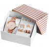 Výborná darčeková súprava pre dámy, hodinky a šesť párov náušníc z ružového zlata