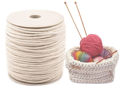 Oděvní šňůra / bavlněná příze / knot Ø5 mm splétaná (Varianta režná světlá, Balení 10 m)