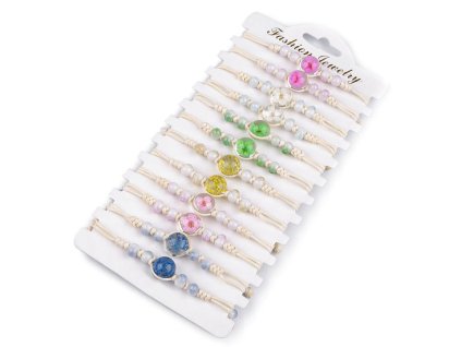 Náramek shamballa s korálky a květem (Varianta 1 růžová, Balení 1 ks)