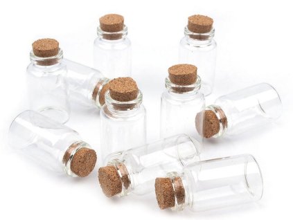 Skleněná lahvička s korkem 20x40 mm (Varianta transparent, Balení 4 lahv.)