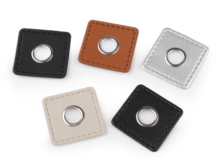 Průchodka s koženkovým čtverečkem k našití, průvlek 10 mm (Varianta 3 hnědá koňak, Balení 4 ks)