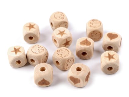 Dřevěné korálky kostka slon, srdce, hvězda 14x14 mm (Varianta 1 přírodní slon, Balení 10 ks)
