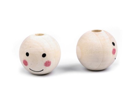 Dřevěné korálky s obličejem Ø25 mm (Varianta 1 přírodní sv., Balení 220 ks)