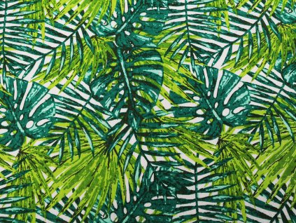Bavlněná metráž / imitace lnu hrubší, monstera (Varianta 2 zelená monstera, Balení 1 m)