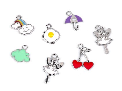 Kovový přívěsek / taháček na zip duha, mráček, deštník, srdce, vejce, víla (Varianta 2 zelená pastel sv mrak, Balení 2 ks)