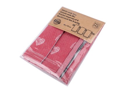 Bavlněná utěrka 50x70 cm egyptská bavlna, vánoce, srdce, kočka (Varianta 1 červená srdce, Balení 3 ks)