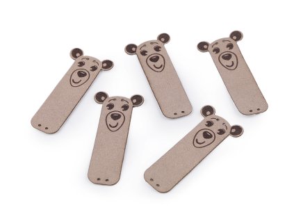 Nášivka / štítek z eko kůže medvídek (Varianta 1 šedokrémová, Balení 5 ks)