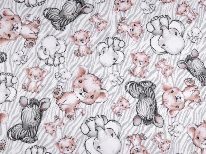 Bavlněný flanel safari zvířátka (Varianta (879) šedá světlá, Balení 1 m)