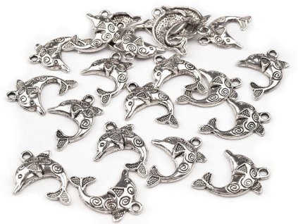 Přívěsek delfín 25x30 mm (Varianta platina s patinou, Balení 200 ks)