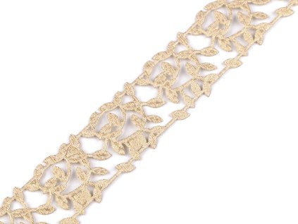 Prýmek šíře 30 mm vysekávaný vzor s lurexem (Varianta zlatá sv., Balení 18 m)