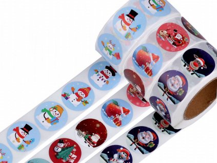 Papírové samolepky vánoční Ø25 mm (Varianta 3 modrá tmavá vánoční, Balení 1 role)