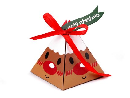 Vánoční dárková krabička pyramida - sob, Mikuláš, sněhulák, skřítek (Varianta 1 bílá sněhulák, Balení 10 ks)