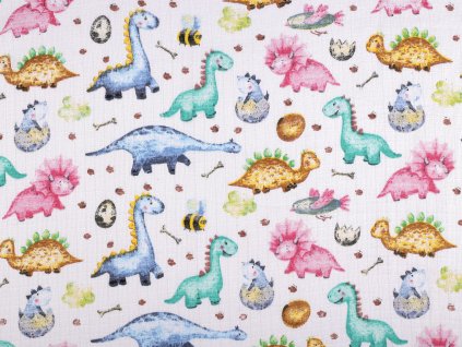 Bavlněná plenkovina / mušelín dinosaurus (Varianta (27T) bílá, Balení 1 m)