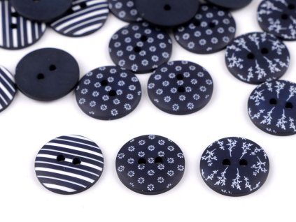 Knoflík modrotisk velikost 28" (Varianta 3 (44435) modrá tmavá větvička, Balení 10 ks)