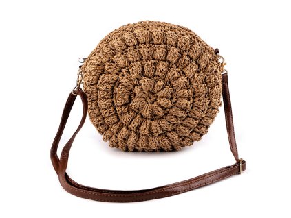 Háčkovaná kabelka z rafie - lýka se zipem crossbody Ø25 cm (Varianta 1 (Ø25 cm) hnědá přírodní, Balení 1 ks)
