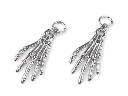 Přívěsek ruka kostlivce s broušeným kamínkem 18x35 mm (Varianta platina, Balení 40 ks)
