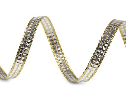 Stuha s lurexem šíře 9 mm (Varianta stříbrná zlatá, Balení 90 m)