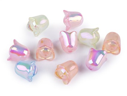 Plastové korálky s AB efektem tulipán / zvoneček / sukýnka 15x16 mm (Varianta mix, Balení 10 ks)