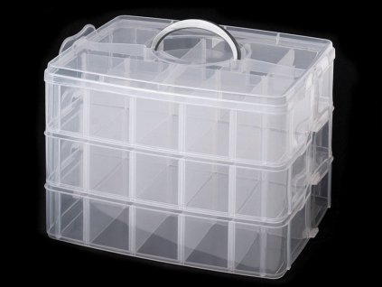 Plastový box / kufřík 3 patrový s rukojetí (Varianta transparent, Balení 1 ks)