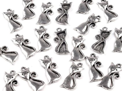 Přívěsek kočka 12x25 mm (Varianta platina s patinou, Balení 5 ks)