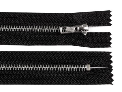 Kovový zip No 3 délka 18 cm kalhotový se stříbrnými zoubky (Varianta 322 černá, Balení 1 ks)