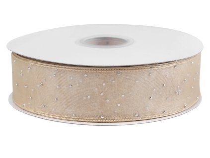 Organzová stuha s broušenými kamínky šíře 38 mm (Varianta 1 krémová, Balení 1 m)