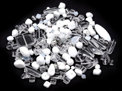 Skleněné korálky ramš mačkanice (Varianta 5 černá stříbrná, Balení 50 g)