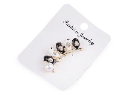 Brož s broušenými kamínky ptáčci (Varianta 1 bílá černá, Balení 1 ks)