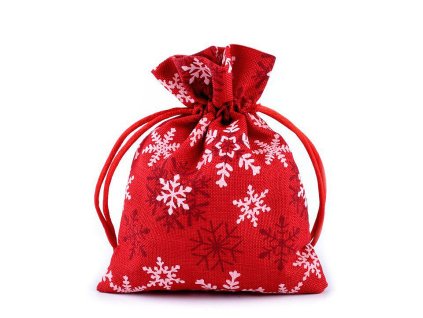 Vánoční dárkový pytlík vločky 10x13 cm imitace juty (Varianta 1 červená, Balení 1 ks)