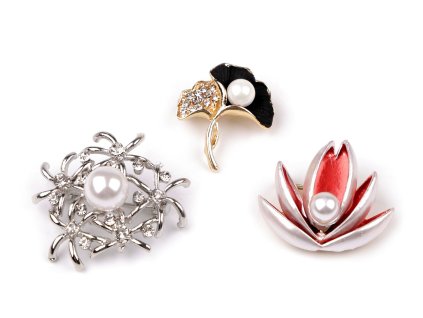 Brož s perlou lotos, ginkgo (Varianta 2 červená, Balení 1 ks)