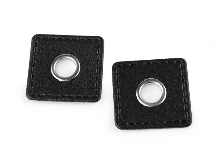 Výprodej - Průchodka s koženkovým čtverečkem k našití, průvlek 10 mm - hnědočerná